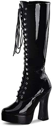 Higher-Heels PleaserUSA Plateau-Kniestiefel Electra-2020 Lack schw. Gr.45