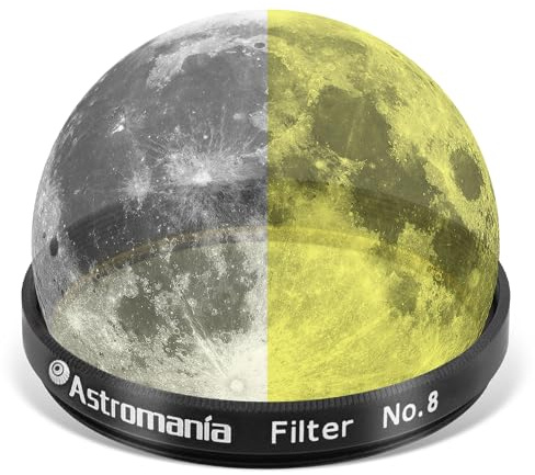 Astromania Teleskopfilter, Planetenfilter mit Metallrahmen für astronomisches Teleskopokular, 5,1 cm Teleskop #8 gelber Farbfilter zur Verbesserung des Kontrasts bei der Mondplanetenbeobachtung