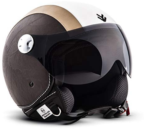 ARMOR HELMETS® AV-84 „Vintage Creme“ · Jet-Helm · Motorrad-Helm Roller-Helm Scooter-Helm Moped Mofa-Helm Chopper Retro Vespa Vintage Pilot · ECE 22.05 Visier Schnellverschluss Tasche XS (53-54cm)