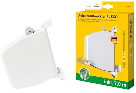 Schellenberg 50145 Aufschraubwickler Flexo MINI, inklusive 7 m Gurtband, schwenkbar um 180°, Aufputzmontage, weiß