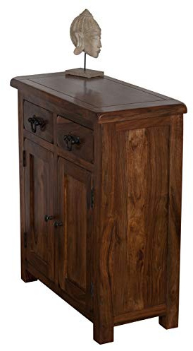 Oak & Pine Online Valencia Dark Sheesham Sideboard Cabinet | Solid Rosewood Slim 2 Door 1 Drawer Cupboard | Handcrafted Storage Unit | Classically Modern Living & Dining Room Jali Furniture