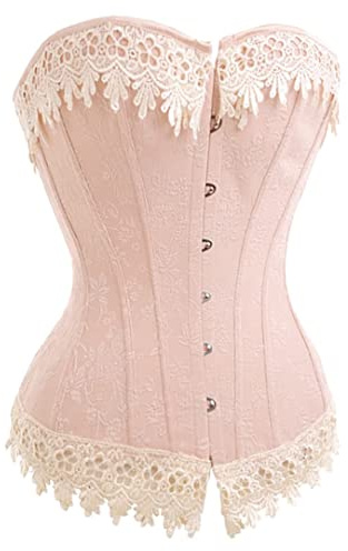 Alivila.Y Fashion Womens Sexy Vintage 1920s Renaissance Lace Trim Corset Bustier 2606-Pink-M
