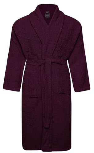 Adore Home 100% Cotton Terry Towelling Shawl Collar Bathrobe -XX-Large,Aubergine