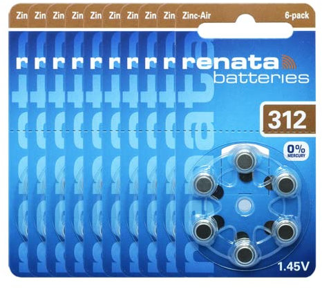 Renata Hearing Aid Battery ZA 312 Maratone Zinc Air Hearing Aid Pack of 6 pcs (3 Pack of ZA 312)