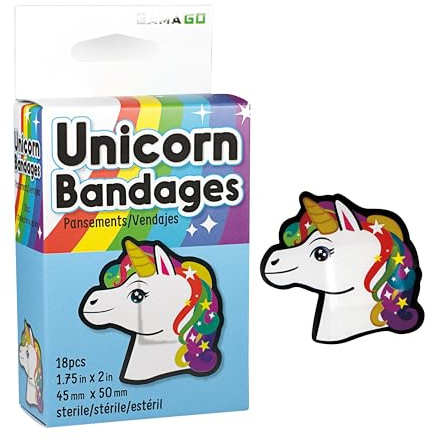 GAMAGO Unicorn Adhesive Bandages, 18-Count – Latex-Free Sterile Gift
