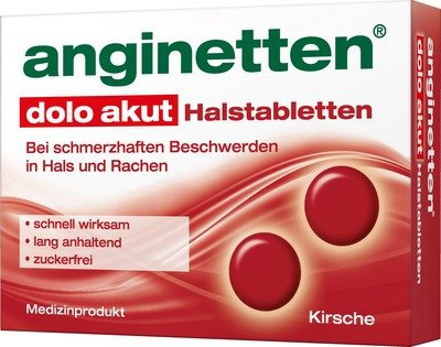 anginetten dolo akut Halsschmerztabletten | schmerzlindernde Lutschtabletten Kirsch-Geschmack | schnell wirksam bei Halsschmerzen & Rachenbeschwerden | beruhigt entzündete Schleimhäute | 24 Tabletten