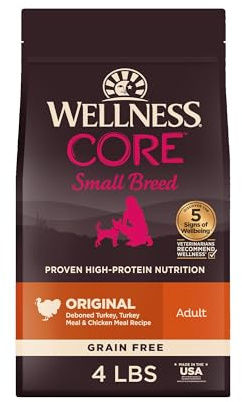 Wellness CORE Small Breed Adult Dry Dog Food, Grain Free Kibble, Natural, High Protein, Turkey and Chicken Recipe, 4 lb Bag