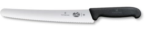 Victorinox Fibrox, Coltello da Pasticcere con Filo Ondulato, Coltello lungo per Dolci e Pane, 26 cm, Affilato, Acciaio Inossidabile, Nero