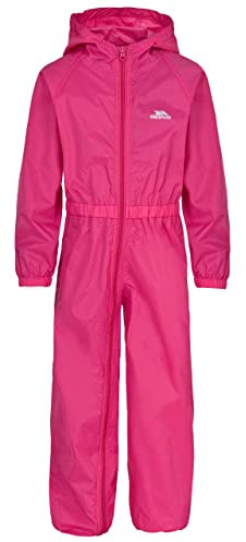 Trespass Button, Gerbera, 5/6, Wasserdichter Regenanzug mit Kapuze für Kinder / Unisex / Mädchen und Jungen, 5-6 Jahre, Rosa / Pink
