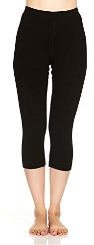 Merino Wool Three Quarter Skiing Base Layer Pants - Women's Thermal Bottoms - Black - Small