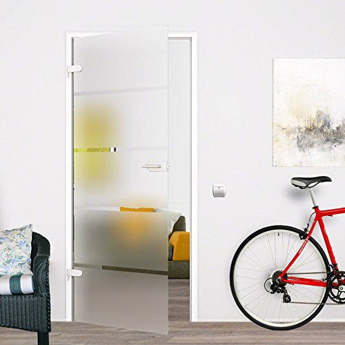 ARX: Glasdrehtür, ESG Glas 709x1972x8mm, DIN links, Siebdruck P1, mit Beschlag inkl. Aufnahme für Profilzylinder OHNE Profilzylinder