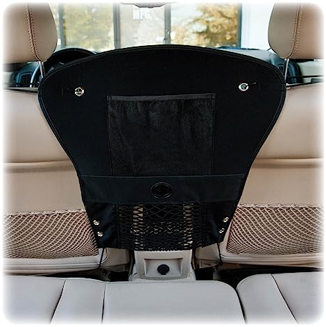 K&H Pet Products Dog Car Net, Pet Travel Safety Barrier, Auto Safety Organizer with Pocket & Mesh Vent Cover for Cars and SUV's, Car Divider for Safer Driving, Universal Bungee Cord Fit - 23 X 24in