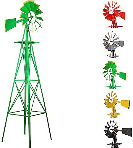 STILISTA Gigantisches Windrad im US-Style aus Stahl, Höhe 245cm, Rotor 55cm, kugelgelagert, in vers. Farben, grün