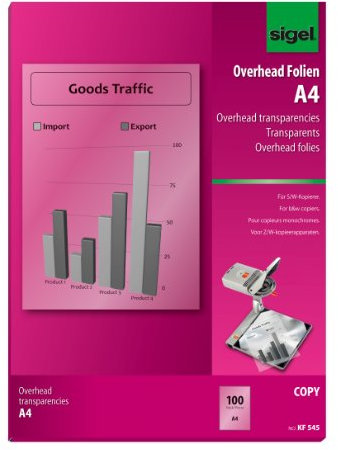 SIGEL KF545 S/W-Kopier-Folie, transparent, 100 µm, A4, 100 Blatt