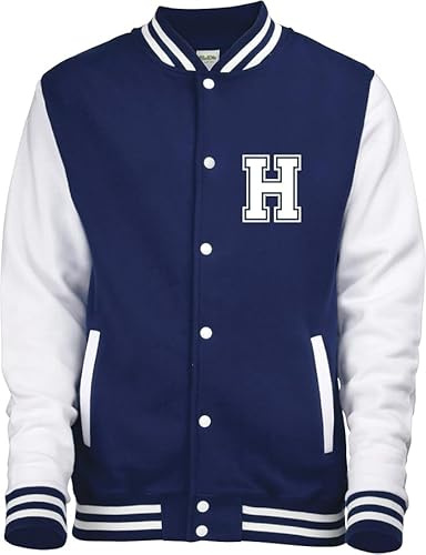 PERSONNALISE Veste DE Baseball avec Votre Initial et prenom Taille M en Marine & Blanc