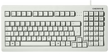 CHERRY G80-1800, Kompakte Mechanische Tastatur für Industrieanwendungen, Deutsches Layout (QWERTZ), Kabelgebunden (USB & PS/2), MX Black Switches, Hellgrau