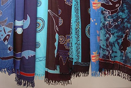 Paréo HANDPAINTING, différents Motifs: paréo/Sarong/Foulard/pagne/Jupe/Serviette de Plage - Tons Bleus (Assorti - Pas de présélection)