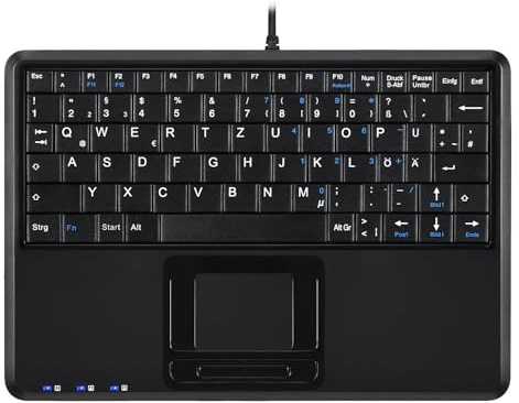 Perixx PERIBOARD-510 H Plus Super Mini Touchpad Tastatur, USB mit 2-Fach USB Hub, Integriertem Touchpad, Schwarz