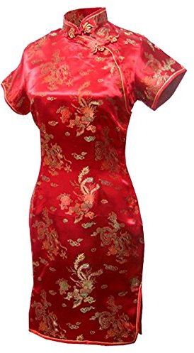 7Fairy Women's VTG Red Dragon Mini Chinese Wedding Dress Cheongsam Size 2 US