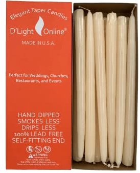Elegant Cream Ivory Taper Candles 10 Inch Premium Quality Candles, Hand-Dipped, Dripless Tapered Candles, Smokeless and Unwrapped Bulk Pack for Events - Set of 12 (10 Inch, Ivory)