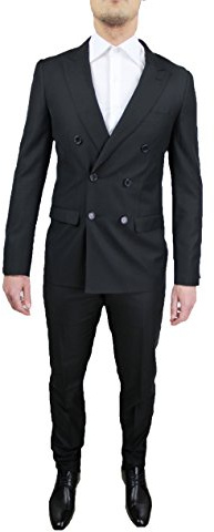 Abito Doppio Petto Cerimonia Uomo Sartoriale Completo Nero Doppiopetto Slim Fit (52)