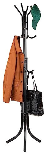 Mind Reader COATRACK11 Standing Metal Coat Rack Hat Hanger 11 Hook for Jacket, Purse, Scarf, Umbrella Tree Stand, Black, 9 UK