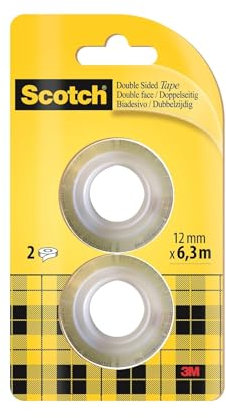 Scotch Doppelseitiges Klebeband - Nachfüllpackung, 2 Rollen, 12 mm x 6,3 m - Klares Doppelseitiges Klebeband, Stark klebend für Scrapbooking, Basteln und Projekte, Fotoverträglich