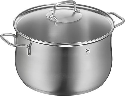 WMF Brilliant Kochtopf groß 24cm, Glasdeckel, Fleischtopf Induktion 6,5l, Cromargan Edelstahl satiniert matt, unbeschichtet