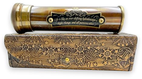 MAH Handcrafted Brass Kaleidoscope – Vintage Nautical Collectible Gift for Adults & Collectors – Sentimental Keepsake with Greeting Card – Decorative Home Décor Accent – Timeless Pattern Design