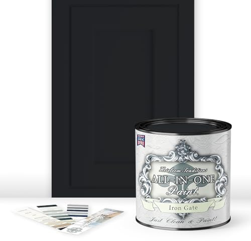 ALL-IN-ONE Paint by Heirloom Traditions, Iron Gate (Black), Quart - Durable cabinet and furniture paint. Built in primer and top coat, no sanding needed. Includes our 30 featured color card.