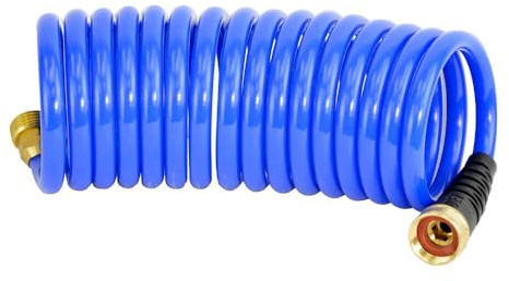 HoseCoil 3/8 inch ID Self Coiling Garden, RV, Marine Outdoor Water Hose (15' Blue)