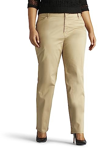 Lee Pantalón de Pierna Recta para Mujer, Talla Grande, Ajuste Relajado Todo el día, Linaza, 18 Plus