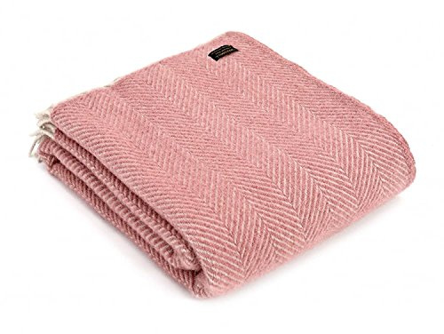 Tweedmill Pure New Wool Herringbone Throw - Dusky Pink/Pearl