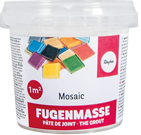 Rayher Pasta Sigillante per Mosaico, Vasetto 500 g, in Polvere, per Sigillare Fughe di Mosaici, per Uso Esterno ed Interno, Ottima Qualità, Bianco, 1460100