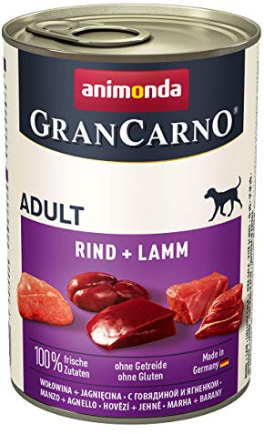 animonda GranCarno Hunde Nassfutter mit Rind + Lamm (6 x 400 g), getreidefreies Hundenassfutter ohne Zucker, für ausgewachsene Hunde, mit frischen fleischigen Zutaten