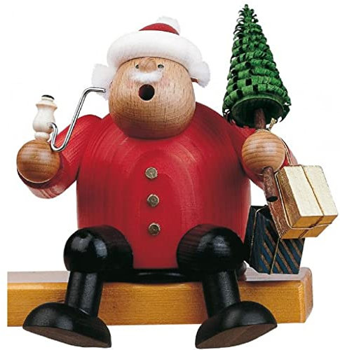 KWO Santa Claus Smoking Man Figurine, Wood, Multi-Colour, 30 x 30 x 15 cm