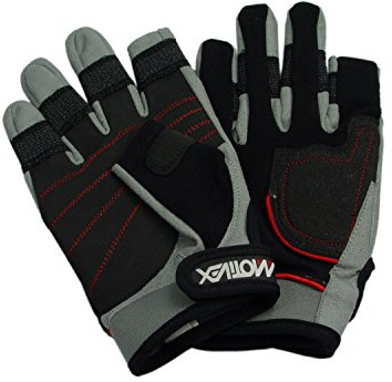 MOTIVEX Segelhandskar baksida elastan, belagda handytor, 2 fingersnitt, kevlar förstärkta fingrar, storlekar XXS till XXXL levereras svart XXS