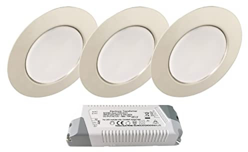 Trango Luminaire à encastrer pour meubles LED 3er G4E-038T luminaire à encastrer chrome 12 LED AC/DC LED avec 1x transformateur à LED (12 Volt-2000mAh) encastré spots encastrés I spots