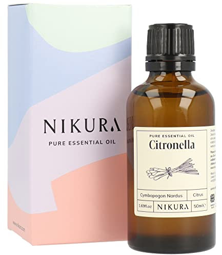 Nikura Citronella Essential Oil - 50ml | Great for Candle Making, Wax Melts, Aromatherapy Oil, Natural Soap Making | Cleaning Supplies | 100% Pure Natural Oils | Vegan