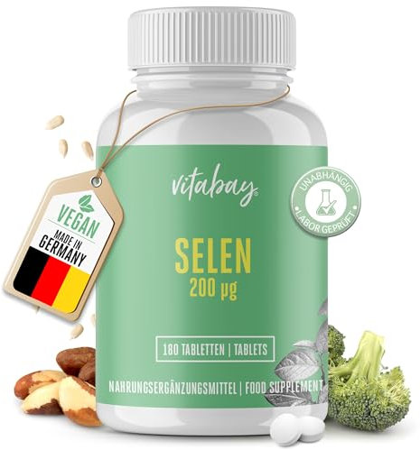 Vitabay Selen hochdosiert 200µg Vegan - 180 Selen 200µg Tabletten Selen Komplex Vegan - Selen 200 mcg Kapseln hochdosiert Selen Tabletten Selen Kapseln Hochdosiert - Laborgeprüft