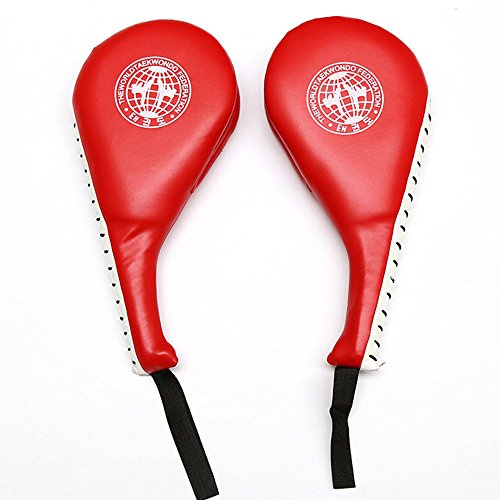 Luniquz Taekwondo - Manopla de mano de piel sintética con doble almohadilla para taekwondo, color rojo (1 par)