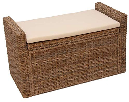 Mendler Baule Panca Contenitore M92 Rattan 44x88x51cm kubu Grigio con Cuscino