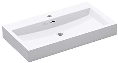 doporro Lavabo Sobre Encimera Baño Lavabo | Rectangular | Blanco Brillante | Mármol Fundido con Recubrimiento de Nano | 76,5x42x10 cm | con Orificio para Grifo y Rebosadero | Colossum06