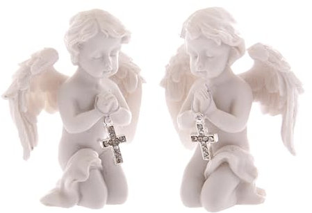 Puckator Cherub Praying with Bejewelled Cross - Romantic Modern Love Wedding Gift Gifts For Girlfriend - Fairy Fairies Grave Ornaments Figurine - Valentines Day Gifts For Her Him - Home Decor