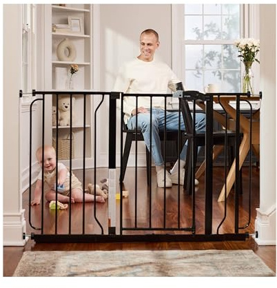 Regalo Easy Step 124cm Extra Wide Baby Gate, Black, Includes 10cm and 30.5cm Extension Kit, 4 Pack of Pressure Mount Kit and 4 Pack of Wall Mount Kit