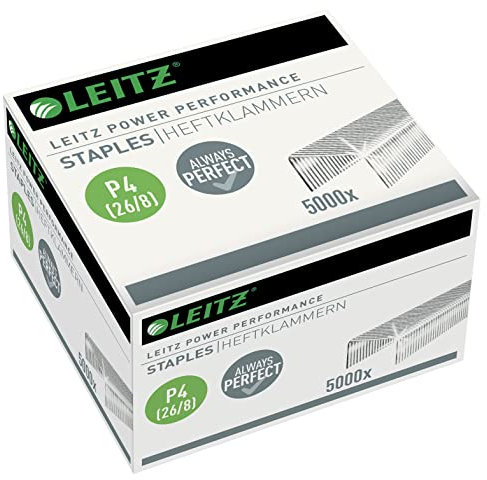 Leitz Power Performance Heftklammern P4 (26/8), Verzinkt, Box mit 5000 Heftklammern, 55590000