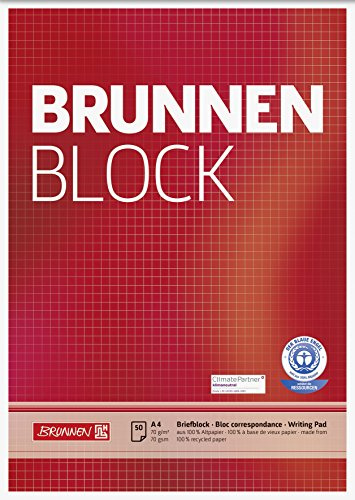 Brunnen DIN A5 Recycled Paper Block for School and Office, 50 Sheets, top-glued, Chequered a4
