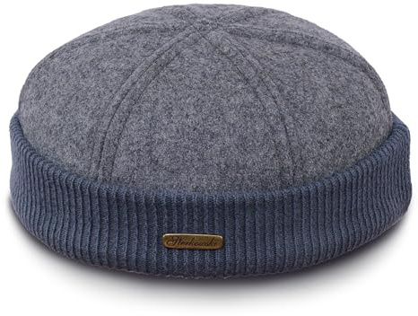Sterkowski Navy Watch | Berretto in lana per uomini e donne | Caldo classico cappello docker con taglio sulle orecchie grigio. X-Large