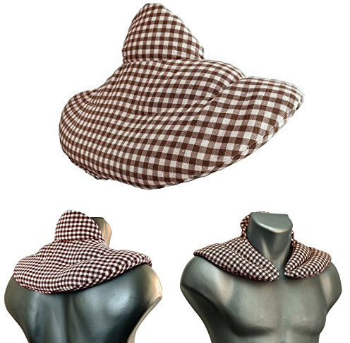 Coussin de nuque avec col montant - Coussin aux pépins de raisin - Coussin épaules, haut du dos et cou - Design: Brun et Blanc