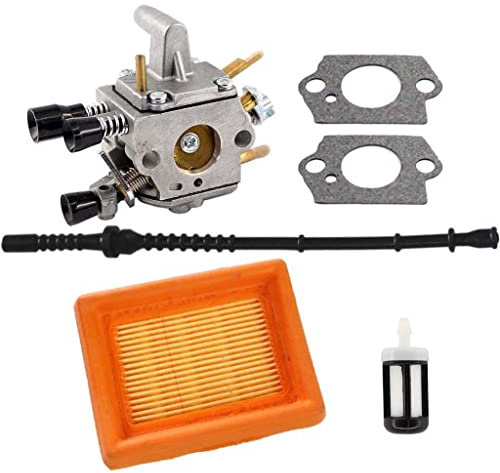 HURI Carburateur + Filtre à Air + Tuyau d'Essence Pour Coupe-bordure STIHL FS120 FS120R FS200 FS020 FS202 FS200R TS200 FS250 FS300 FS350 FS250R Remplacer 4134 120 0653, 4134 141 0300